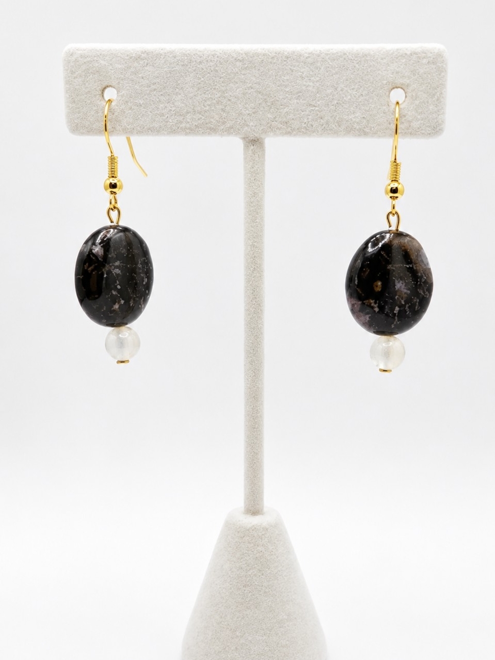 Gold-Finish Black Stone Drop Earrings - Women Jewelry